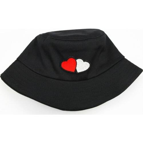 2021 Double Love Embroidery Cotton Bucket Hat Fisherman Hat Outdoor Travel Hat Sun Cap Hats for Men and Women 05
