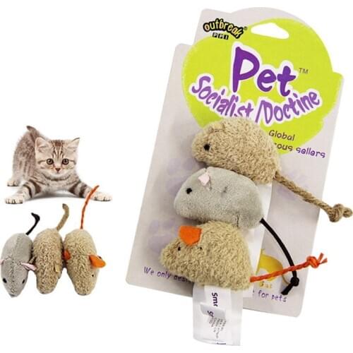 3Pcs Pet Cat Bite-Resistant Toy Plush Simulated Little Mouse Mouselet Hide and Seek Game Props Rat Squeak Toy Puppy Toys