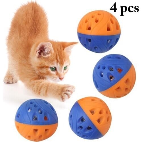 4pcs Pet Cat Toy Cat Bell Toys Cat Accessories Interactive Funny Plastic Kittten Jingle Ball Cat Chase Toys for Cats