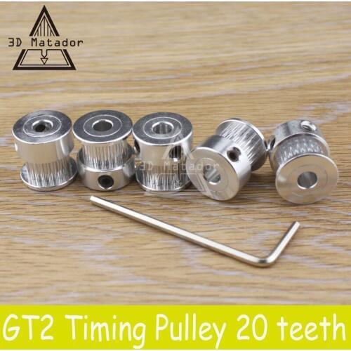 5pcs/lot 20-GT2-6 GT2 2gt Timing Pulley 20teeth (20 teeth) Alumium Bore 5mm for 3D printer GT2 belt Width 6mm Synchronous wheel