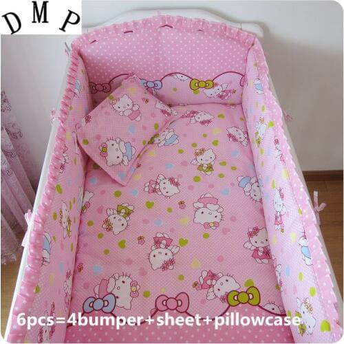 6PCS Baby Bed Linen Bedding Crib for Newborn Crib Bedding protetor de berco (4bumpers+sheet+pillow cover)