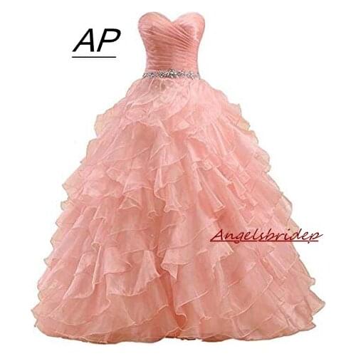 ANGELSBRIDEP Sweet 16 Quinceanera Dresses 2021 Plus Size Crystals Organza Vestidos De 15 Anos Special Occasion Robe De Bal Gowns