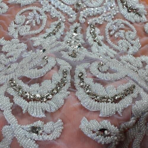 Off white large pattern with heavy beads applique patch ployester embroidery patch wedding dress Accessories