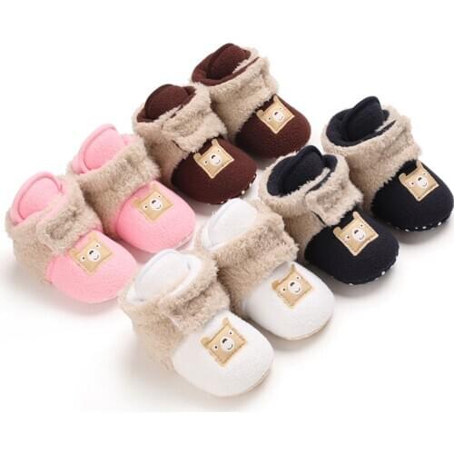 2020 Baby Boots Baby Autumn Winter Girl Boys Warm Shoes Cartoon Fashion Toddler Fuzzy First Walkers Kid Shoes 0-18M