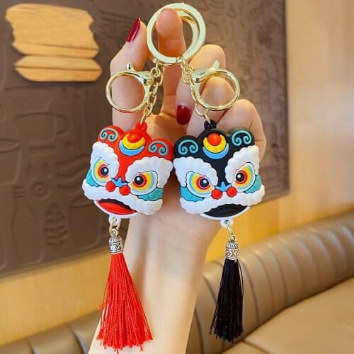 Chinese Wind Festival Lion Dance Key Chain Lucky Lions Keychain Silicone Bag Tassel Pendant Girl Boy Friends Keyring Gifts