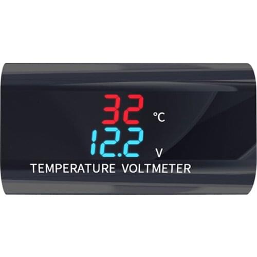 DC 12V LED Digital Voltmeter Thermometer 0.28 inch Dual Displa Voltage Temperature Meter Monitor For Car Motorcycle