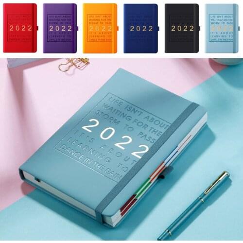 A5 Leather soft cover Agenda 2022 planner Jan-Dec Monthly Diary Plan English language Thicken notebook School Efficiency journal