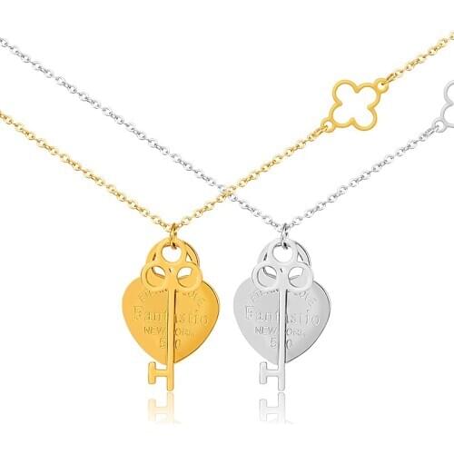 FYSARA Luxury Brand Key Heart Pendant Choker Necklace Steel Collar Link Chain Necklace for Women Statement Jewelry Lover Gift