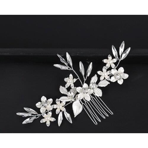 Silver Color Rhinestone Leaf Flower Hair Comb Wedding Hair Accessories Headband Hair Jewelry For Women Bride Hairpin Tiara Gift
