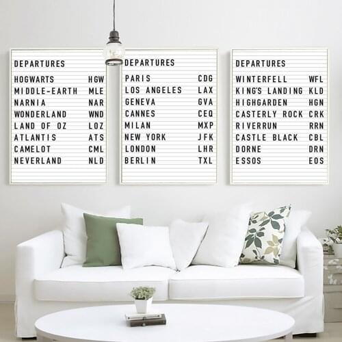 Departures Country List Canvas Painting Black And White Poster On The Wall For Living Room Can Be Customized Picture