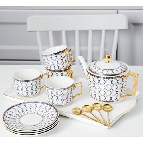 Teapot Ceramic Tea Set Pot Kettle Teaware Heat Resistant Tetera Infuser Bouilloire Theepot Coffee Cups Mugs Gold Handle Chaleira