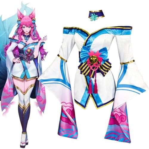 LOL Spirit Blossom Ahri Cosplay Costume Ahri Cosplay Game LOL Ahri Costume Women Kimono Hanfu Full Set Chinese Dress Accessories