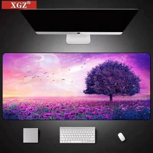 Xgz1pc Purple Flower Mouse Pad Creative Game Computer Keyboard Long Table Mat Teen Girl Room Office Supplies Large