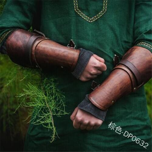 Arm Defense Leather Gloves Cosplay Costume Leather Buckle Shoes Cover Handmade Pair of Leather Bracers Armor Medieval