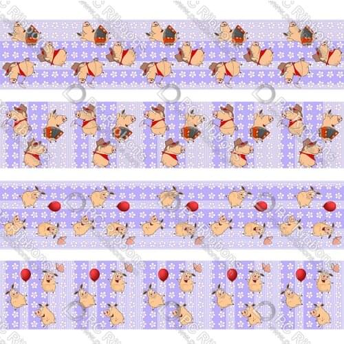 16-75MM Cartoon Party Pig Printed Grosgrain Polyester Ribbon 50 Yards Gift Wrapping Diy Bows Wedding Drections Ribbons