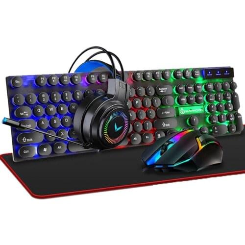 4-in-1 Keyboard Mouse Headset Mouse Pad Set Gaming Kit 104 Keys LED breathing Backlight Mechanical Feel Gaming Keyboard