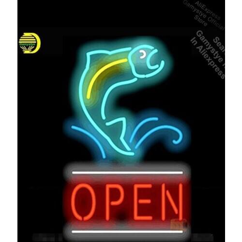 Neon Sign for Open Fish Advertise Neon Tube Sign Commercial Light handcraft Publicidad Lamps Neon Lamp Bulb Neon Signs For Home