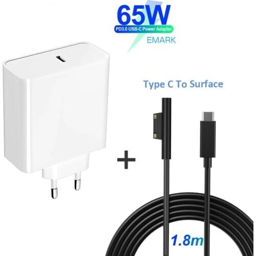 PD USB Type C Charger for Microsoft Surface Pro 6/5/4/3 Go Book Tablet Compatible 15V/12V 4A 3A 2.58A 65W 44W PD Charging Cable