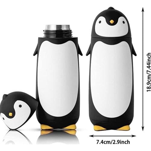 Penguin Stainless Steel Vacuum Thermos Travel Mug Tea Water Bottle Coffee Flask for Kids Children Student 9.5oz Black