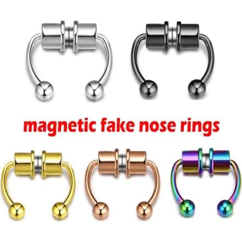 2021 1Set Fake Septum Piercing Magnetic Horseshoe Nose Ring Non Piercing Stainless Steel Jewelry Reusable Falso Septum In Nose