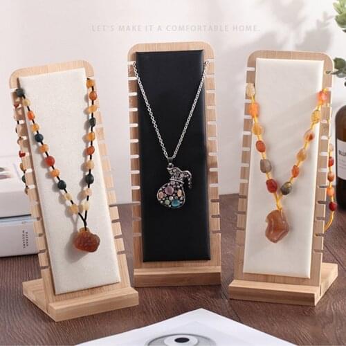 Beige/Black/White Jewelry Pendant Necklace Detachable Wood Microfiber Pendant Stand, Exhibition Store Jewelry