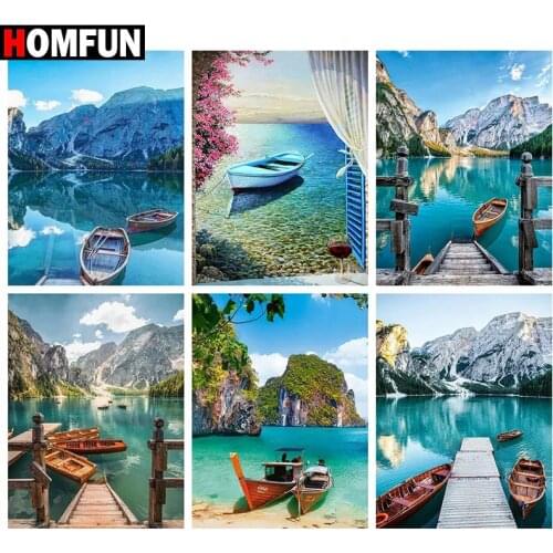 HOMFUN Full diamond Painting"Small bridge boat scenery"Resin Drill Embroidery 5D Diy Diamond Painting Handmade Cross Stitch gift