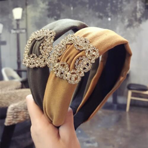 High-end luxury hair accessories diamond super flash solid color fabric wide-brimmed headband headband hair band headwear women
