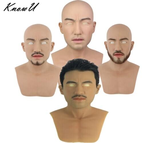 KnowU Realistic Male Mask with Hair and Eyebrows Silicone Headgear Crossdress Cosplay Crossplay FTM