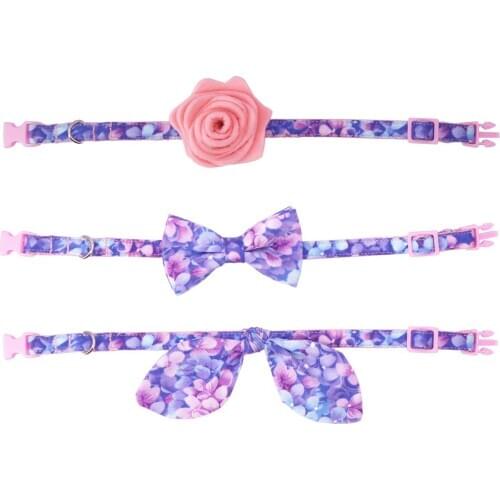 Floral Cat Collar Bow Tie with Flower , Plastic Buckle Big and Small Cat Collar Pet Accessories