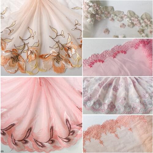 3Meters 16-23cm Mesh Pink Embroidery Lace Fabric Handmade DIY Garment Needlework Sewing Doll Clothing Accessories 725