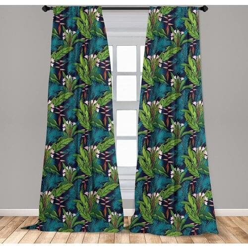 Leaf Curtains Tropical Jungle Palm Tree Banana Leaves Frangipani Heliconia Window Treatments for Living Room Bedroom Decor