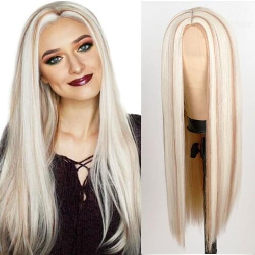 Synthetic Lace Front Wigs With Middle Part Long Straight Wigs for Women Natural Blonde Black Brown Daily Use Hair Wig BY215