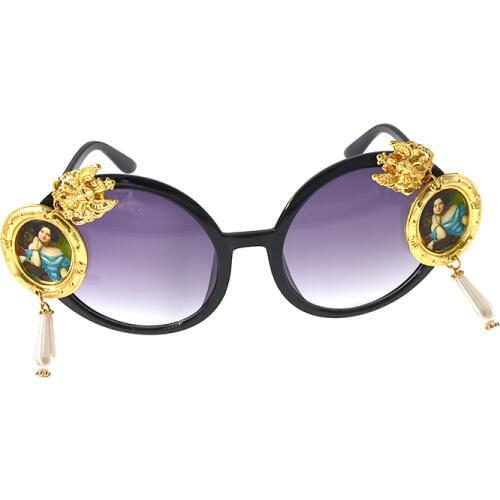 Fashion Baroque Women Girls Metal Flower Sunglasses Retro Luxury Crystal Sun Glasses For Ladies Beach Sunglasses