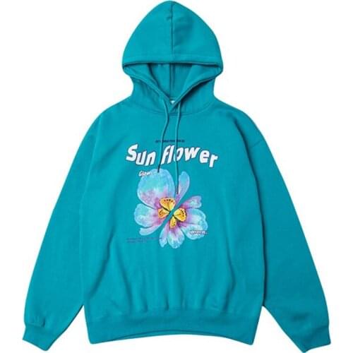 Harajuku Hoodie Men Sunflower Anime Butterfly Graphic Hip Hop Streetwear 2021 Autumn 100% Cotton Oversized Male Sweatshirt