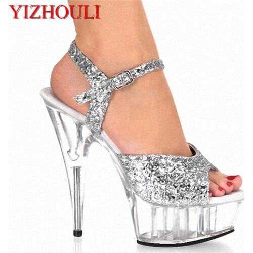 Night show shoes/gold sequined shoes, 15CM high heel sandals/European new/new Dance Shoes