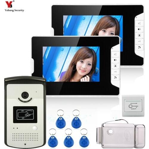 Yobang Security HD7" Screen Video Intercom Door Phone System 2 Monitors + RFID Access Camera + Electric Control Door Lock