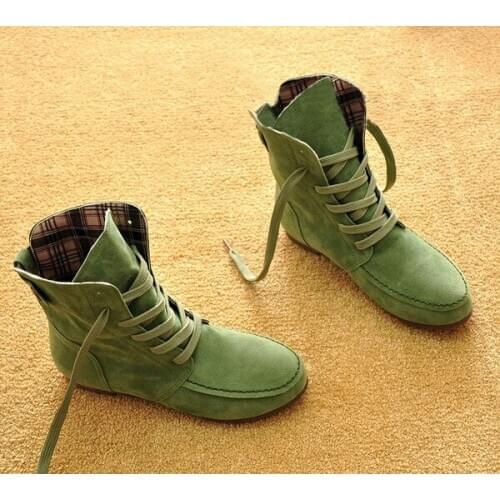 Women Suede Leather Ankle Boots Casual Lace Up Winter Boots Comfortable Soft Rubber Solid Black Flat Shoes Plus Size Female 2020