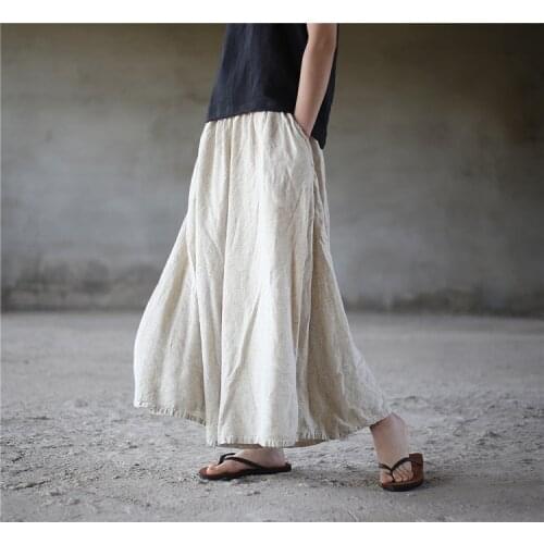 Women Loose Solid Color Elastic Waist Pants Ladies Linen Trousers Female Retro Plus Size Flax Pants 2020 Summer Autumn