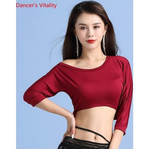 Belly Dance Top Round Neck Shirt Half Sleeve Practice Clothes Oriental Dancing Female Adult Elegant Modal Performance Clothing