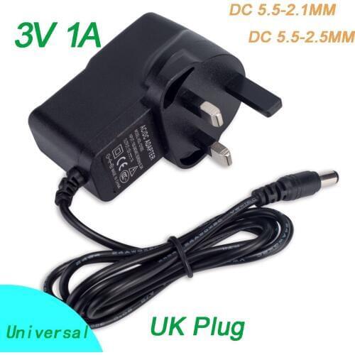 1PCS 3V1A New AC 100V-240V Converter Switching Power Adapter DC 3V 1A 1000mA Universal Power Supply UK Plug Tablet Charger