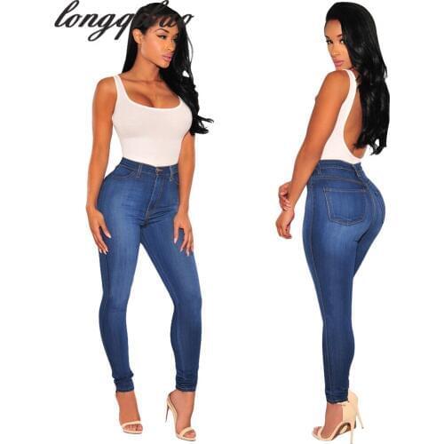 2017 new European and American vintage denim solid color Slim hip stretch pencil pants AL786