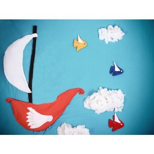 5x7ft Cloth Boat Fish for Children Photography Backdrops Photo Props Studio Background