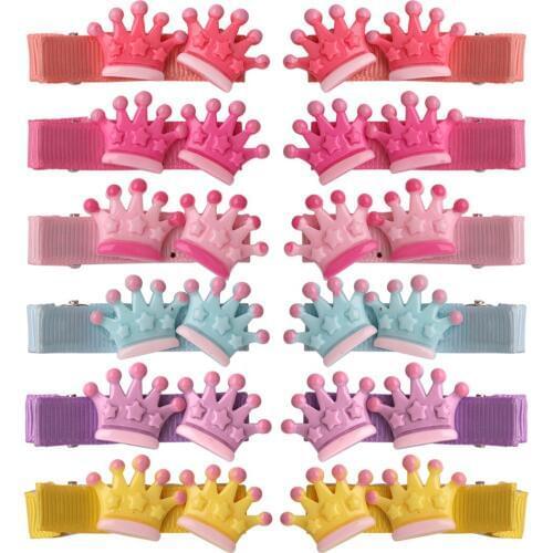 6Pairs=12pcs/lot Mini Plastic Crown Hair Clips Children Cartoon Hairpins Korean Barrettes Girls Hair Accessories