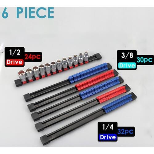 6PCS/Set Plastic Socket Holders, Portable Socket Organizer Tray, 1/4-Inch, 3/8-Inch, 1/2-Inch, Heavy Duty Socket Rail Holder