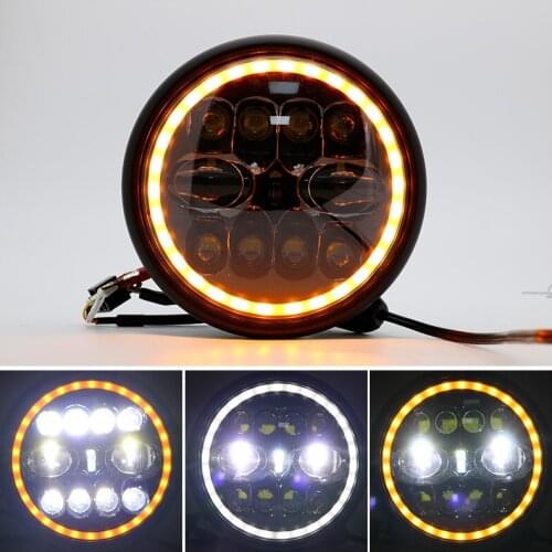 7 Inch Motorcycle LED Headlight Universal Motor 7.5" Round Head Lamp Black Headlamp for Harley Cafe Racer Bobber Honda