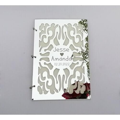 Custom Hollow out Acrylic Mirror with White Blank Guestbook Wedding Signature Guest Book Personalized Event & Party Decor Favor