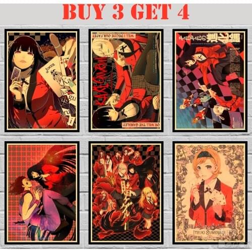 Anime Kakegurui Poster Kraft paper Cartoon Poster Art Painting Funny Fancy Wall Sticker 42X30cm