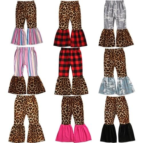 Baby Girls Flare Pants Autumn Trousers Leopard Printed Plaids Flares Leggings Party Elastic Waist Chidren Bottom Outfits