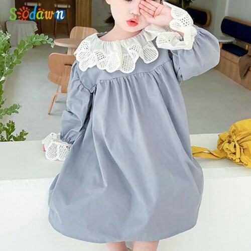 Sodawn 2021 Korean Style Princess Dress Lace Decoration Children Clothes Long Dress Girl Clothes For 2-6 Years