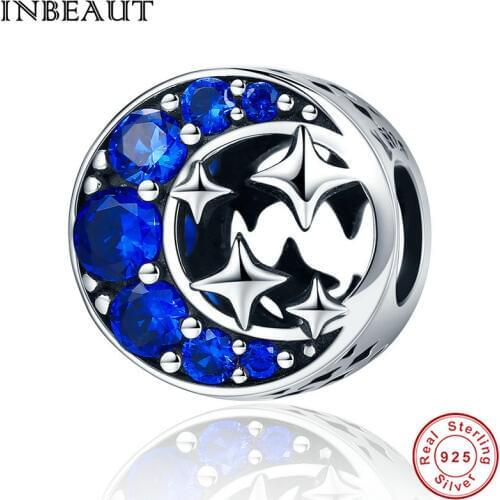 INBEAUT Fashion New Authentic 925 Sterling Silver Star & Moon Legend Clearly CZ Beads Fit Brand Bracelet DIY Jewelry Gift